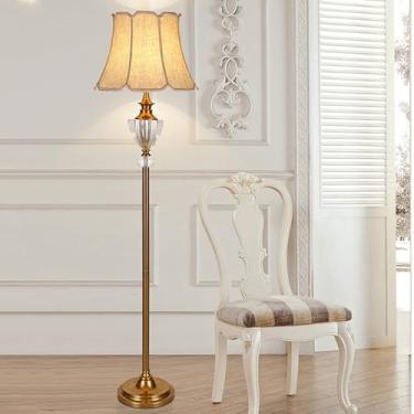Imagem de Luminária de chão com cúpula de tecido de linho, luminária de mesa de metal polido, luminária de leitura vertical moderna, luminária de canto decorativa para sala de estar, luminária de chão