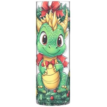Imagem de Guirlanda de Natal, dragão, verde, vasos grandes de outono, vasos cilíndricos decorativos de plástico para flores, decoração moderna floral exclusiva, 30 cm x 9,9 cm