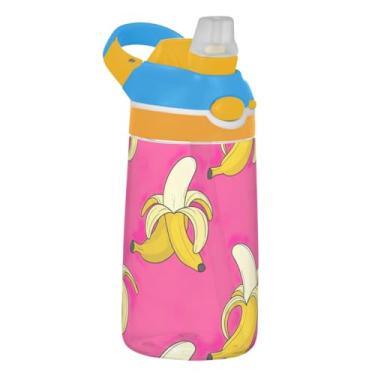 Imagem de Garrafa de água Tritan de 473 ml com canudo para crianças, meninas, meninos, garrafa de água esportiva reutilizável de 473 ml, copo infantil portátil à prova de vazamento, alça de transporte, banana