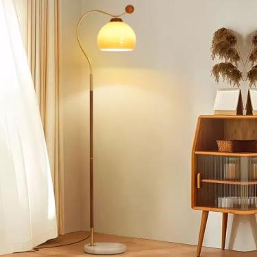 Imagem de Luminária de chão com cúpula de vidro laranja, estilo clássico, decorativa, ideal para cantos de sofás, com base de mármore, interruptor de pé e design que protege os olhos. Perfeita para sa