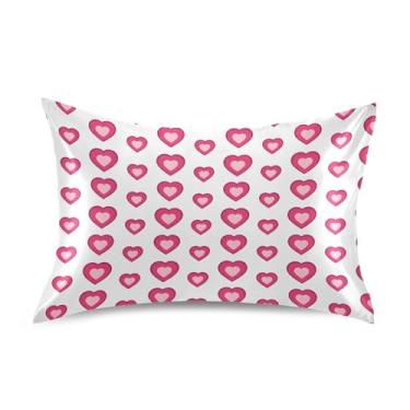 Imagem de Wassud Fronha de cetim para o dia dos namorados Bold Hearts para cabelo e pele, fronhas de seda lisa, tamanho padrão, respirável, com fecho de envelope