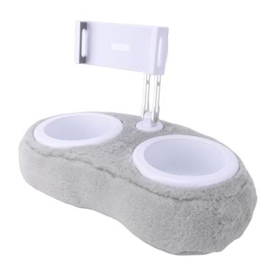 Imagem de Jiawu Suporte para Travesseiro para Tablet, Suporte para Tablet Ajustável Com Tigela de Lanche Removível, Clipe Giratório de 360°, para Leitura e Relaxamento (Tigela dupla cinza claro (4-13