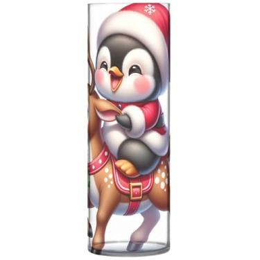 Imagem de Vaso cilíndrico de Natal de rena de pinguim para flores, vaso de flores grande, fofo, personalizado, exclusivo, moderno, decoração de casa, 30 cm x 9,9 cm