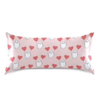 Imagem de Wassud Fronha de cetim com balões de coração fantasma, dia dos namorados, para cabelo e pele, fronhas de seda lisa, tamanho king size, respirável, com fecho de envelope