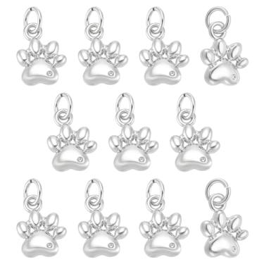 Imagem de BENECREAT 10 pingentes de pata banhados a ouro 18 quilates, pingentes de latão com estampa de pata com anel de salto para fabricação de joias, Latão banhado a platina, Sem Pedra Preciosa