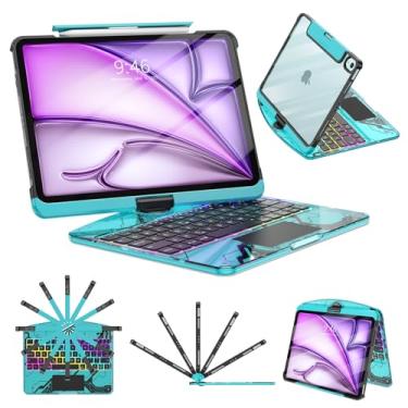 Imagem de TSQQST Capa transparente com teclado sem fio para iPad Air de 13 polegadas (M3/M2, 2025/2024)/iPad Pro 12,9 polegadas (6/5/4/3 gerações), retroiluminação em 7 cores, suporte para lápis e trackpad