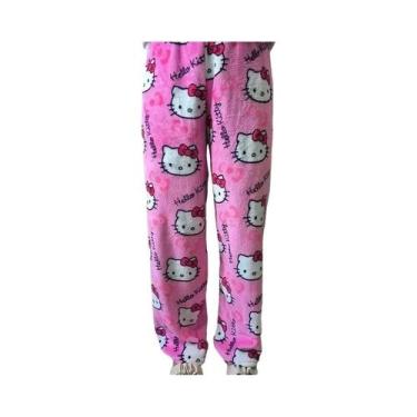 Imagem de Calças De Pijama De Fleece Hello Kitty Para Mulheres, Dupla Elasticida