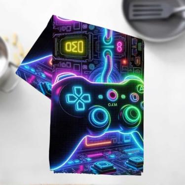 Imagem de Toalhas de cozinha modernas gamepad, controle de jogo neon absorvente microfibra decorativa pano de prato toalha de chá, toalhas de mão waffle para cozinha, casa, banheiro, presentes para amantes de