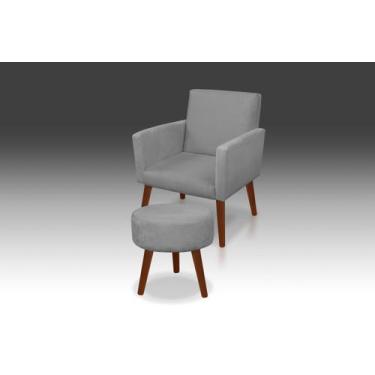 Imagem de Kit 01 Poltrona Nina + 01 Puff redondo Suede Cinza Claro -Modena Decor