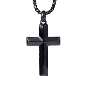 Imagem de GTMJ Colar de cruz de aço inoxidável para homens, corrente ajustável de aço inoxidável, 61 a 66 cm, joia cristã de presente para homens, Medium, Aço inoxidável, Sem Pedra Preciosa