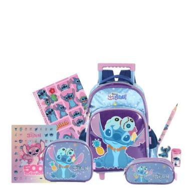 Imagem de Kit Mochila Rodinhas Stitch Lancheira E Estojo Triplo Xepa, Violeta