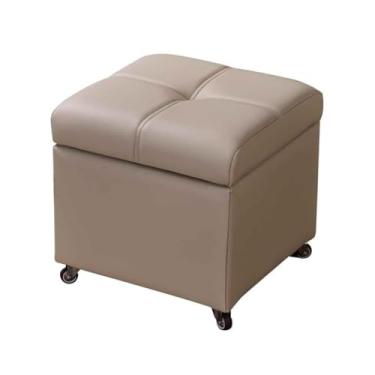 Imagem de Cubo De Assento Com Rodízios Giratórios Para Sofá Cadeira Banco Otomano Banquinho Móvel Para Sala De Estar E Quarto(Milk tea color,40cm/15.7in)