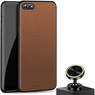 Imagem de KKFAUS Capa de telefone magnética para transporte de carro, para Apple iPhone SE3 (2022) 4,7 polegadas capa traseira de couro imitação de lichia [proteção de tela e câmera] (cor: marrom)