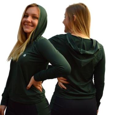 Imagem de Blusa Feminina Fitness Manga Longa Capuz Dryfit Academia Proteção Uv50
