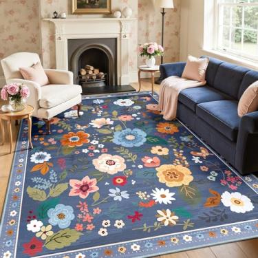 Imagem de RELEANY Tapete floral 19 x 23 cm lavável na máquina tapete boho antiderrapante tapete de área de flores de pelo baixo para sala de estar, quarto, berçário, cozinha, sala de jantar, interior, cinza