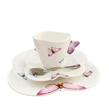 Imagem de Xícara e Prato Sobremesa Borboletas 18pç Porcelana