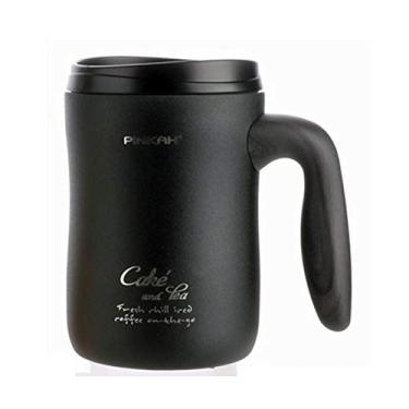 Imagem de Xícara de café a vácuo de 470 ml com alça de isolamento caneca de escritório à prova de vazamento xícara de chá com tampa térmica de leite doméstica (preto)