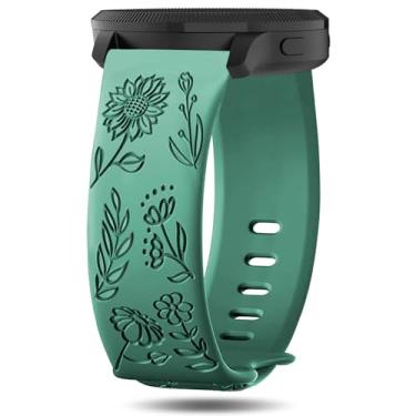 Imagem de Inhosper Pulseiras com gravação floral de 20 mm compatíveis com Garmin Vivoactive 6/5/3/Venu/Venu Sq/Venu 2 Plus/Forerunner 165/55/245/645, pulseira de relógio de silicone macio, estampa floral