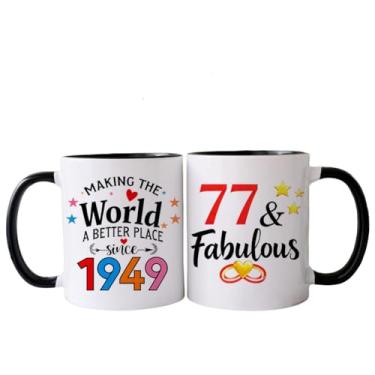 Imagem de PEJAFAN 1949 Presentes de aniversário de 77 anos para mulheres canecas de café, ideias de presente de aniversário de 77 anos para mulheres, homem, pai, marido, copos de aniversário de 77 anos preto e