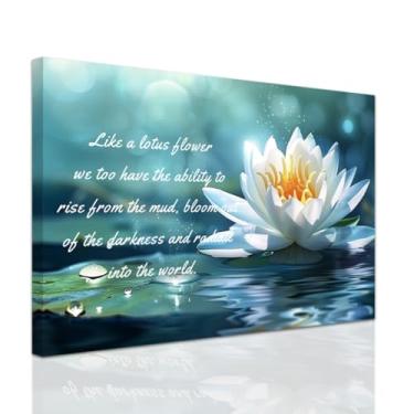 Imagem de ZXHYWYM Arte de parede de flor de lótus branca, citações motivacionais, decoração zen para banheiro, ioga, escritório, flores na água, imagens em tela, spa emolduradas (30 x 45 cm)