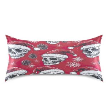 Imagem de Blueangle Skulls Santa Hats Fronha de cetim para cabelo e pele, fronha de seda, tamanho king (50,8 x 101,6 cm) - Capas de almofada de cetim refrescantes com fecho de envelope (880)