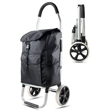Imagem de Carrinho de compras leve dobrável com moldura de liga de alumínio em rodas grandes sem ruído, bolsa impermeável destacável, seis rodadas (duas rodadas)