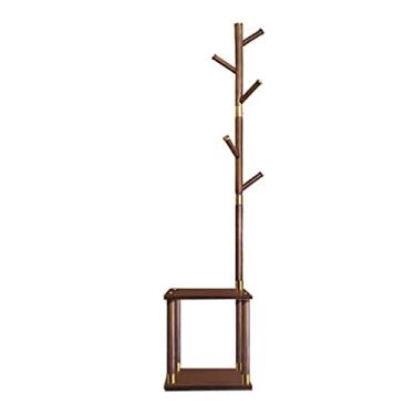 Imagem de pcagfaajmh Banqueta para troca de sapatos para uso doméstico, suporte de casaco, sala de estar, quarto, corredor, criativo, multifuncional, prateleira de madeira para casacos de metal