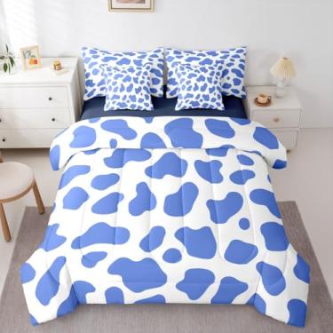 Imagem de Erosebridal Conjunto de cama de casal com estampa de vaca leiteira, 7 peças, com lençol de vaca, touros, desenho animado, rústico, animais de fazenda, com 2 fronhas, 2 fronhas