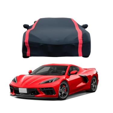 Imagem de Capa de carro adequada para C-orvette C8 Stingray Z51 Z06 E-Ray 2020-2025 Proteção de cetim à prova de poeira capa completa para carro compatível com spoiler traseiro de asa alta C8 acessórios (faixa