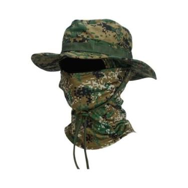 Imagem de Chapéu De Balde Camuflado Masculino Com Aba Larga E Conjunto De Balacl