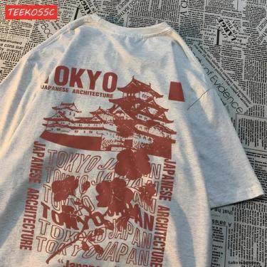 Imagem de Camisetas De Algodão Oversize Femininas Com Estampa De Sakura De Tóqui