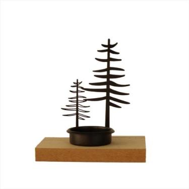 Imagem de Porta Vela Madeira e Ferro Pinheiro Natalino 10CM - Magizi