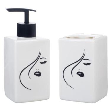 Imagem de Kit Banheiro Lavabo Conjunto Para Sabonete Líquido Porta Escova Dispen