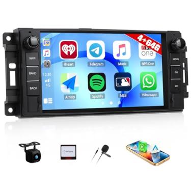 Imagem de [4+64G] Android 15 estéreo para Jeep Wrangler JK 2007-2018 Dodge Ram 1500 2008-2012 com carro sem fio e Android Auto, rádio automotivo de 17 polegadas com link espelhado, Bluetooth FM/RDS WiFi GPS EQ