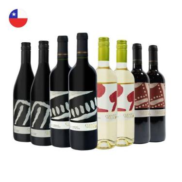 Imagem de Kit 8 Vinhos Chilenos Pinot Noir Carmenere Cabernet e Sauvignon Blanc 