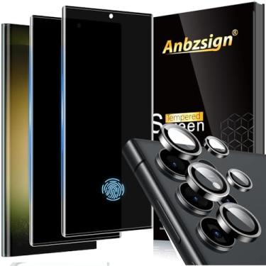 Imagem de Anbzsign Pacote com 2+1 para Samsung Galaxy S26 Ultra 5G Protetor de tela de vidro temperado de privacidade e protetor de lente da câmera, [Suporte para desbloqueio de impressões digitais] Película