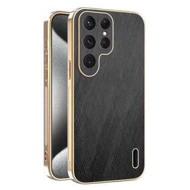 Imagem de Capa de couro galvanizado para Samsung Galaxy S26/S26 Plus/S26 Ultra, design fino e leve de luxo com cobertura protetora de lente tudo incluída (Black, 26 Plus)