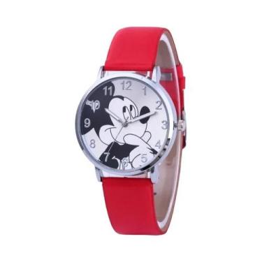 Imagem de Relógio De Pulso Feminino Ultrafino Com Pulseira De Couro Preta Disney