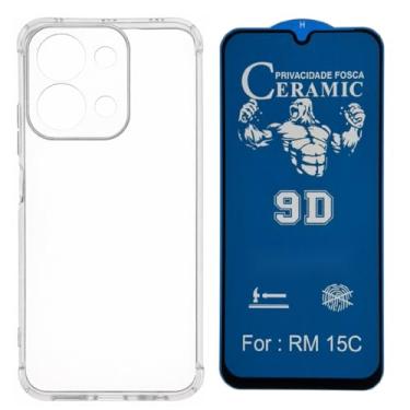 Imagem de Compátivel com Xiaomi Redmi 15C - 1 Capa Capinha Anti Impacto Queda + 1 Película Privacidade Fosca de Ceramica 9d, silicone transparente clear com bordas reforçadas e flexível com efeito cristal