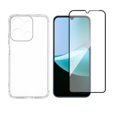 Imagem de Compátivel com Xiaomi Redmi 15C - Capa Capinha Anti Impacto Choque + Película de Vidro 3d, silicone transparente clear com bordas reforçadas e flexível com efeito cristal