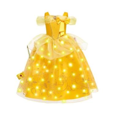 Imagem de Vestido De Cosplay Princesa Amarelo Floral Com Ombros Descobertos E Lu