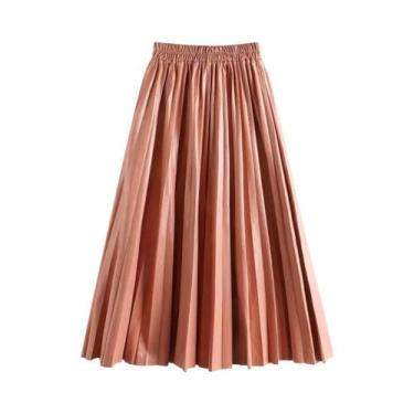 Imagem de Saia Plissada De Couro PU Preto De Cintura Alta Para Mulheres, Saia Mi