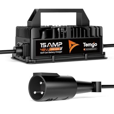 Imagem de Carregador de bateria de carrinho de golfe 15A 48V para carro de clube – plugue redondo de 3 pinos, carregamento rápido para baterias de chumbo-ácido, IP67 à prova d'água com ventilador de