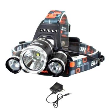 Imagem de Lanterna Cabeça Triplo T6 3 Led Cree Profissional Swat Tática 2 Baterias