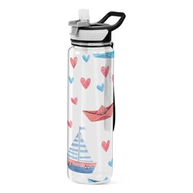 Imagem de xigua Garrafa de água para barcos aquarela, com tampa de palha, transparente, à prova de vazamento, academia, para esportes ao ar livre, bebida, fitness, treino, viagem, 940 ml
