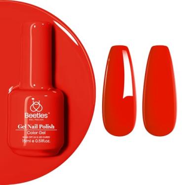Imagem de Esmalte Beetles Red Gel – Esmalte de gel vermelho laranja de 15 ml de imersão LED UV Manicure Art Design Salon em casa, presente DIY para mulheres
