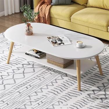 Imagem de Mesa De Café Oval, Moda De 2 Camadas Com Prateleiras Abertas Para Armazenamento E Exibição Mesa De Sofá De 2 Camadas, Móveis Modernos Pequenos Para Sala De Estar E Escritório Em, White C
