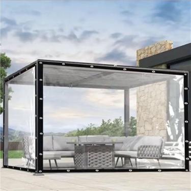 Imagem de Capa de lona transparente com ilhós - Capa de chuva de plástico durável para jardim, varanda, acampamento e proteção de plantas - Inclui corda para instalação segura