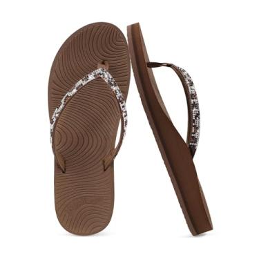 Imagem de KuaiLu Chinelo feminino de strass com suporte de arco confortável tapete de ioga sandálias de almofada moda verão praia viagem ortopédica caminhada tanga sandálias sem cadarço fascite plantar sapatos
