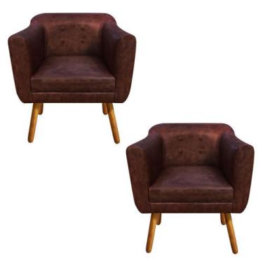 Imagem de Kit 02 Poltrona Decorativa Julia Couro Marrom Pés Palito - D'Rossi